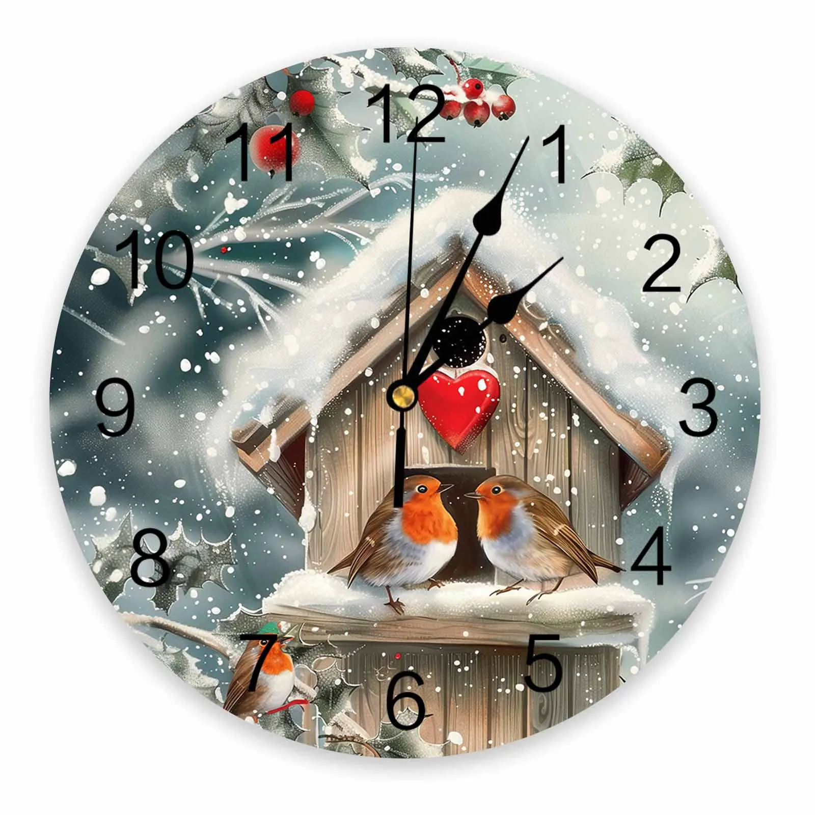 Christmas Robin Snowflake Wall Clock Large Modern Kitchen Dinning Round Wall Clocks Bedroom Silent Hanging Watch