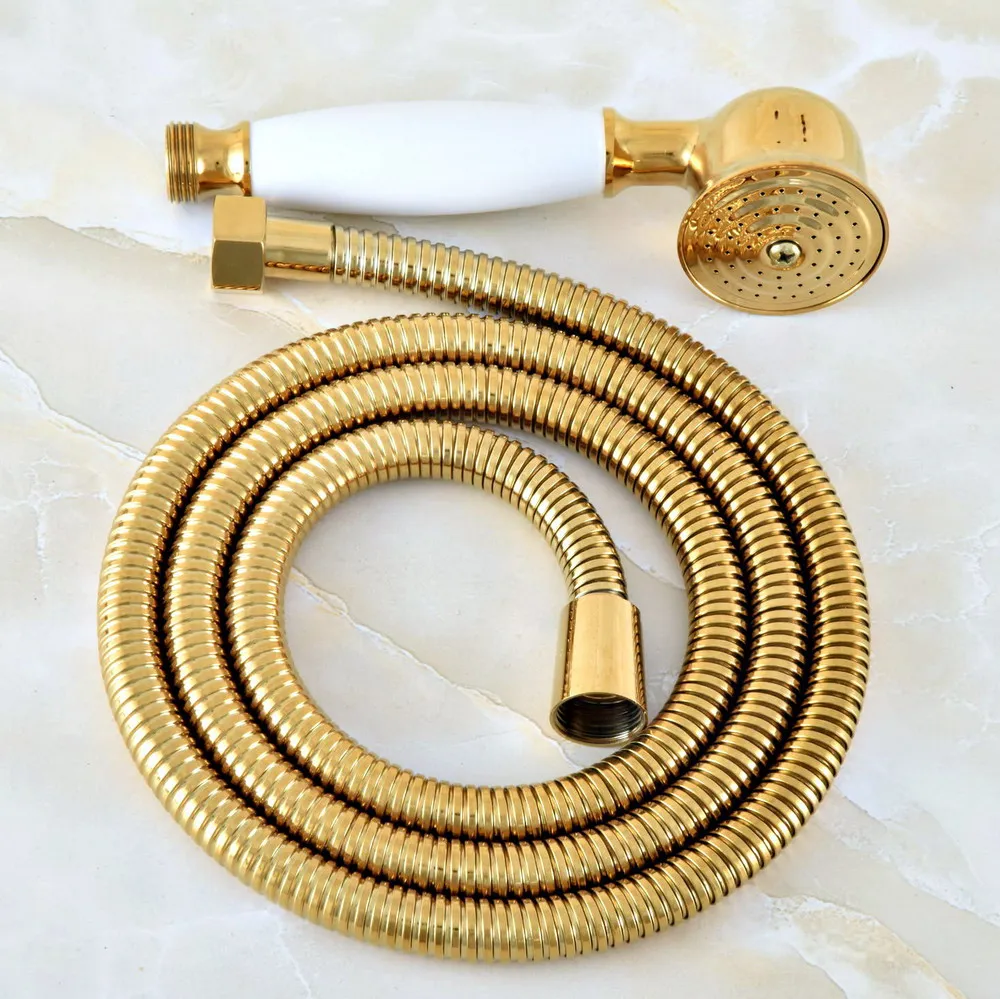 

Golden Brass Hand Held Shower Head & 1.5M Shower Hose Set Water Saving Bathroom Telephone Style 2hh045