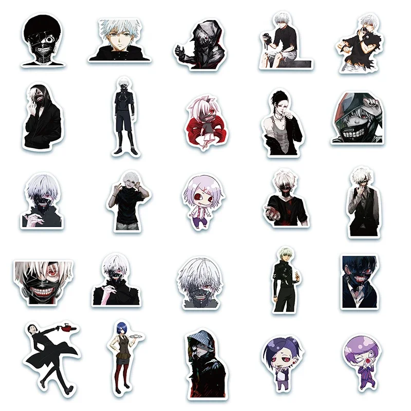 50pcs Japan Tokyo Ghoul Anime Stickers Laptop Luggage Suicase Skateboard Fridge Phone Waterproof Stickers Kids Gift Decal