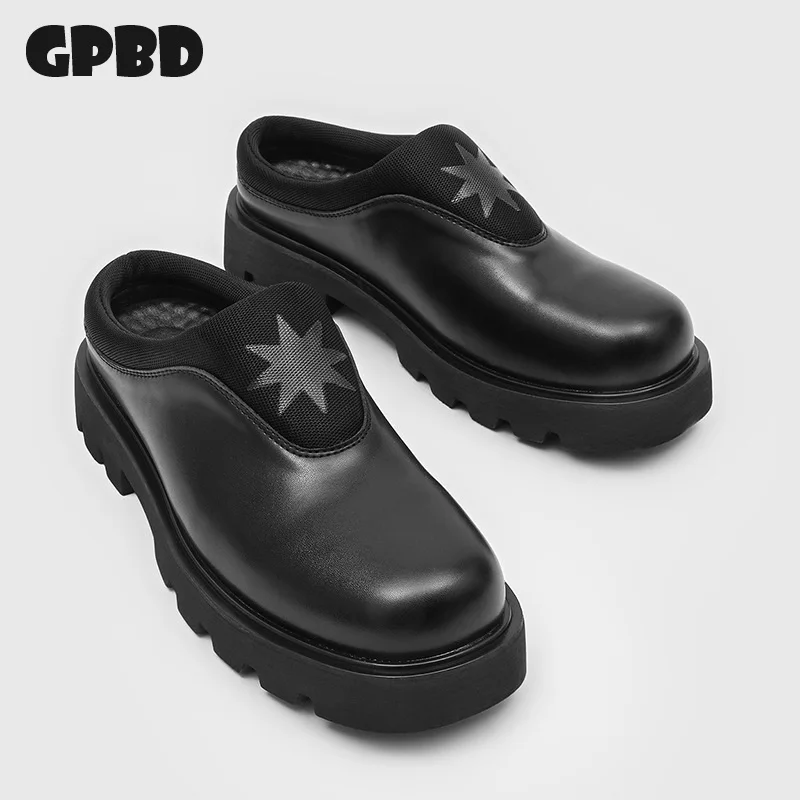 

Мужские повседневные тапочки GPBD на толстой подошве, увеличивающие рост, с небольшим декоративным узором, в черном цвете, в стиле дерби, с заостренным носком.