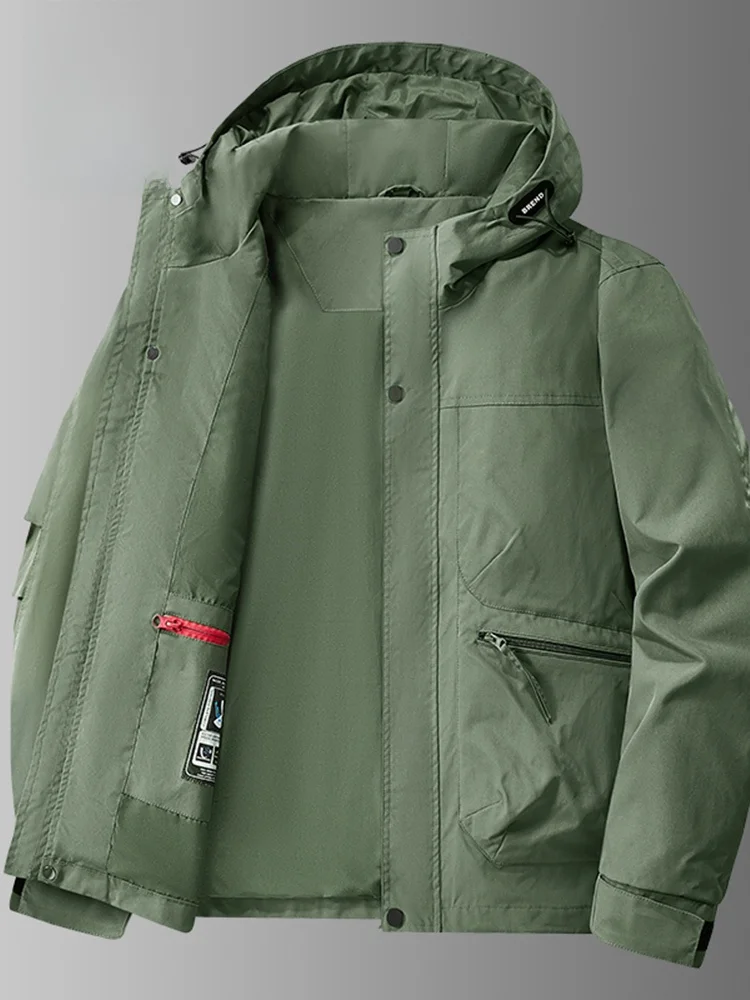 

Rn Men's Casual Outdoor Jaet Loose Windproof Fiing Clothes Hooded Warm Cotton Coat Polyester Fiber Long Sve Busines...