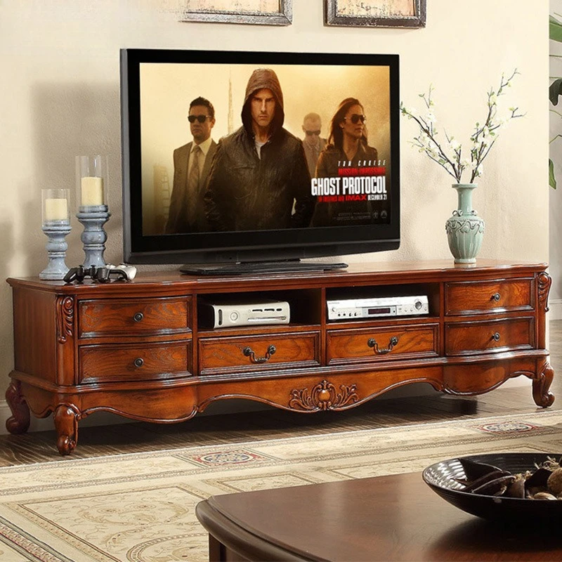 

solid wood TV cabinet 2 meters Living room storage floor cabinet Large apartment European TV cabinet 2.2