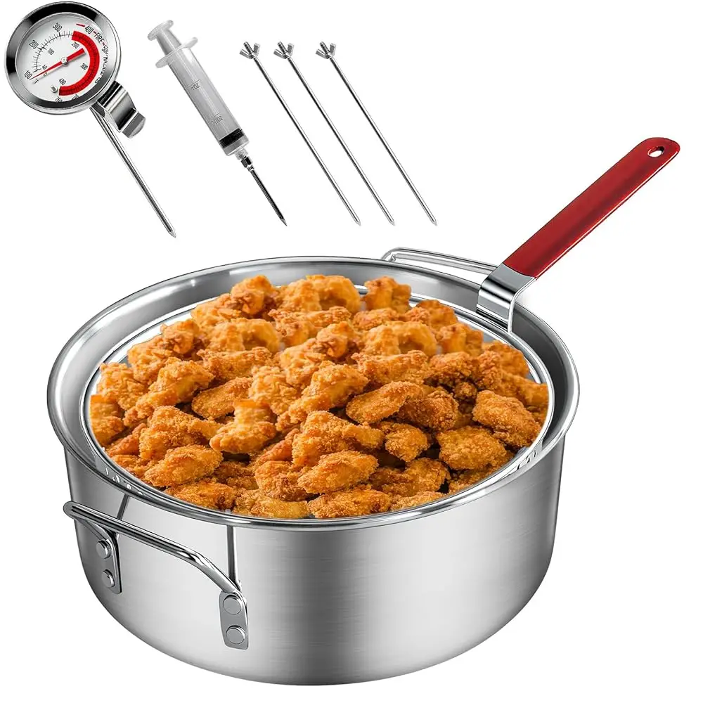 Veralune Kit de Freidora de Pescado para Exteriores de 10QT, Olla de Aluminio Resistente y Cesta de 10QT con Jeringa, Varilla de Fijación, Termómetro para Cocinar