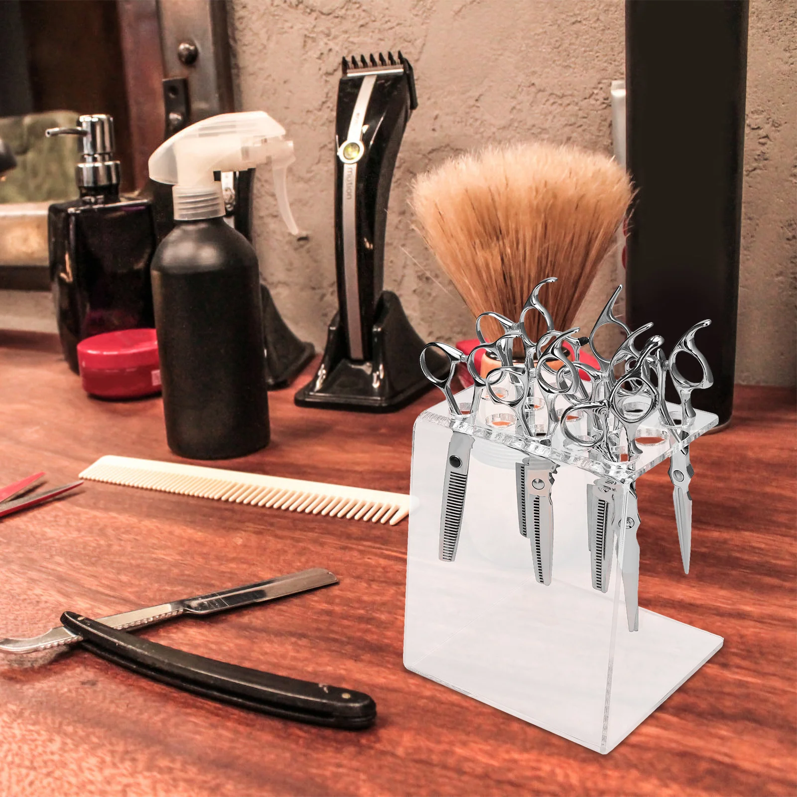 

Прозрачный акриловый держатель для ножниц для парикмахерского салона, органайзер для инструментов, подставка для ручек, настольная стойка для хранения, чехол для ножниц для красоты