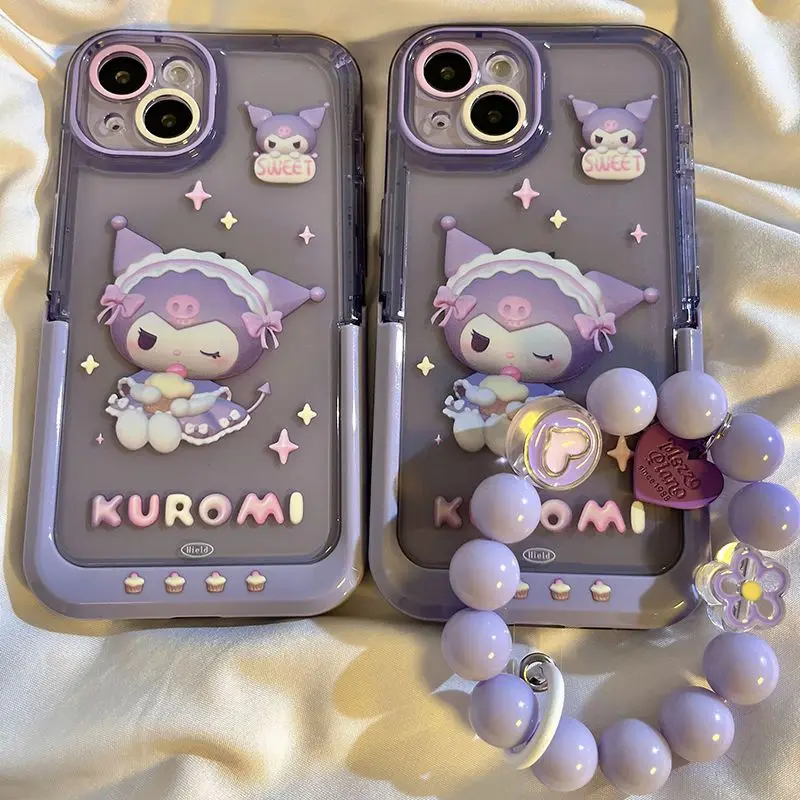 Kawaii Sanrio Kuromis printed phone case suitable for iPhone 16 15 13promax iPhone 15 PROMAX anti drop bracket protective cover