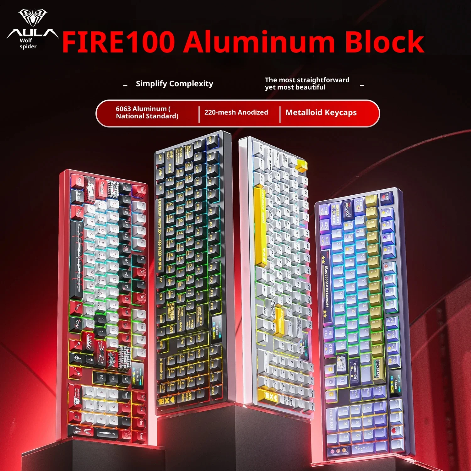 AULA Fire100 3Mode Mechanical Keyboard Aluminum Block Gaming Keyboard RGB FC High-Profile Keycap Gasket Hot Swap Gamer Accessory