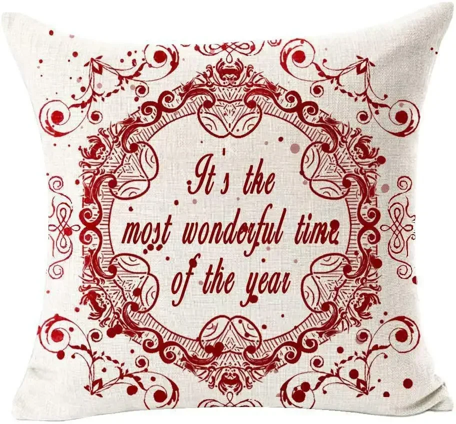 Christmas Cotton Linen Santa Snowflake Elk Custom Throw Pillow Pillowcase Cushion Home Decor Gift New Year