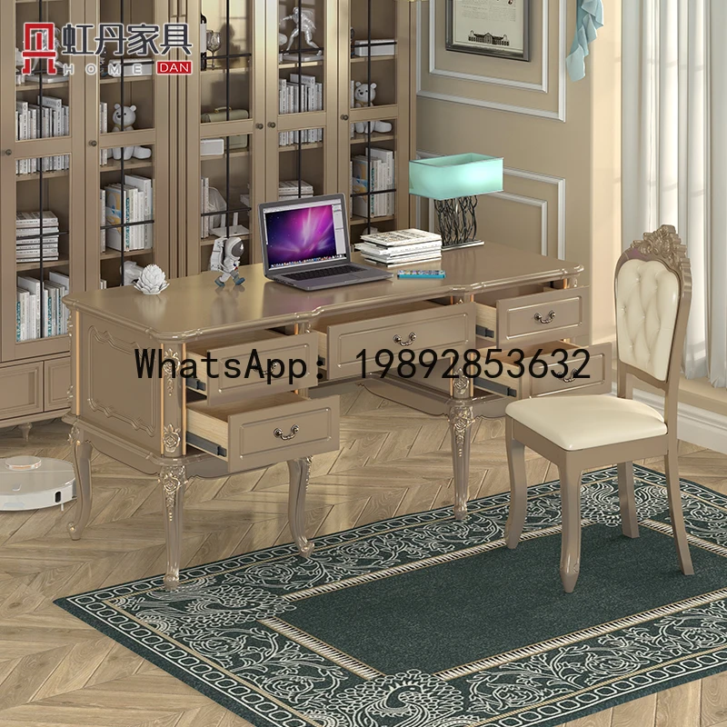 European-style Carved Pure Solid Wood French-style Study Desk Learning Desk Children's Desk