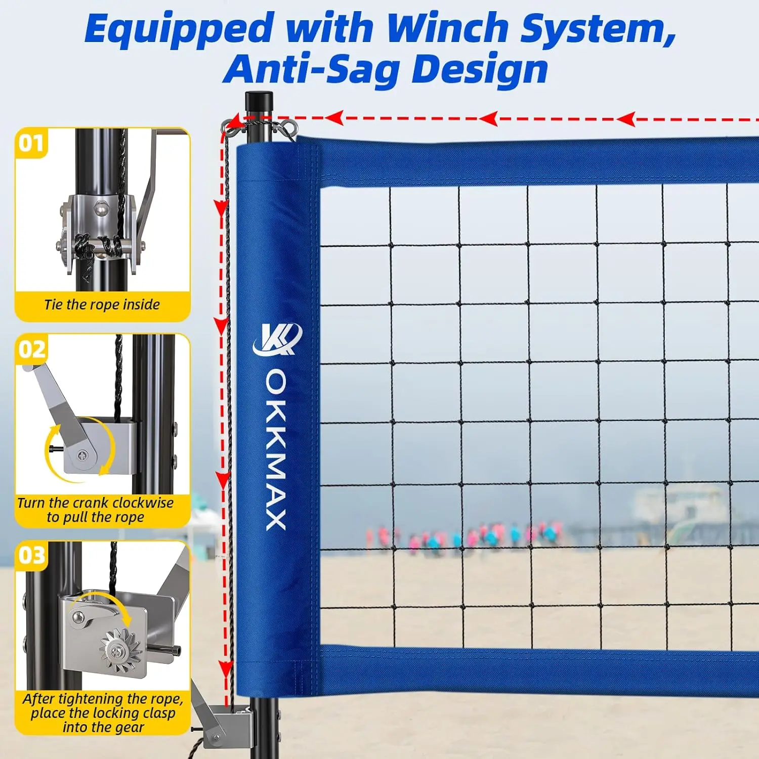 Outdoor Volleyball Net Set with Adjustable Poles, Anti-Sag Design, Includes Beach Anchor Plate, Scoreboard, Boundary Lines & Carry Bag for Backyard, Beach, Grass - view 4