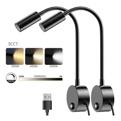 Dimmable 3CCT 5V USB Hotel Bedside Reading Wall Lamp Sconces 3W Working Study LED Book Night light Fixtures Gooseneck Adjustable