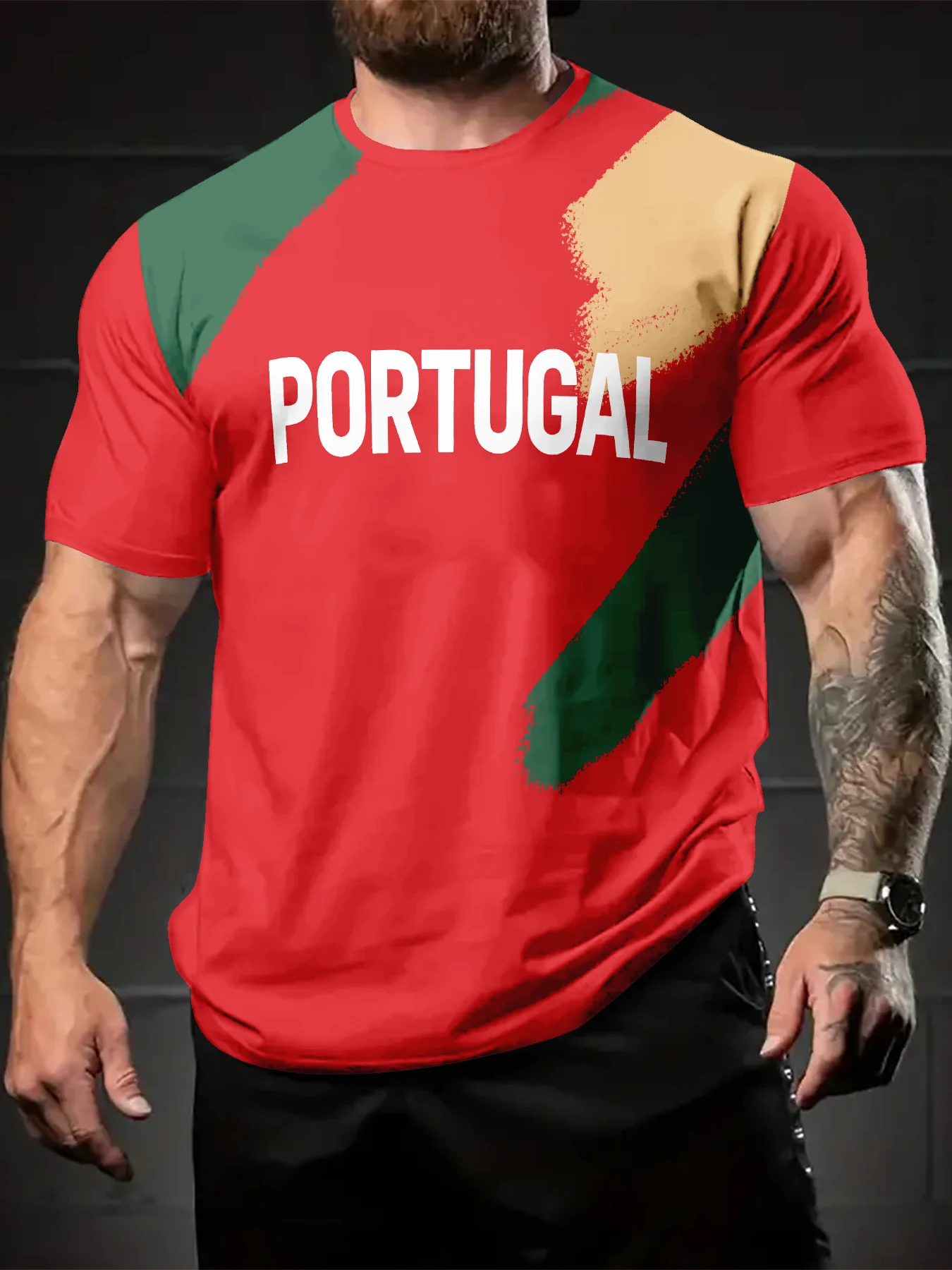 Men Abstract Diagonal Rough Edge Color Block Crew Neck Short Sleeve T-Shirt