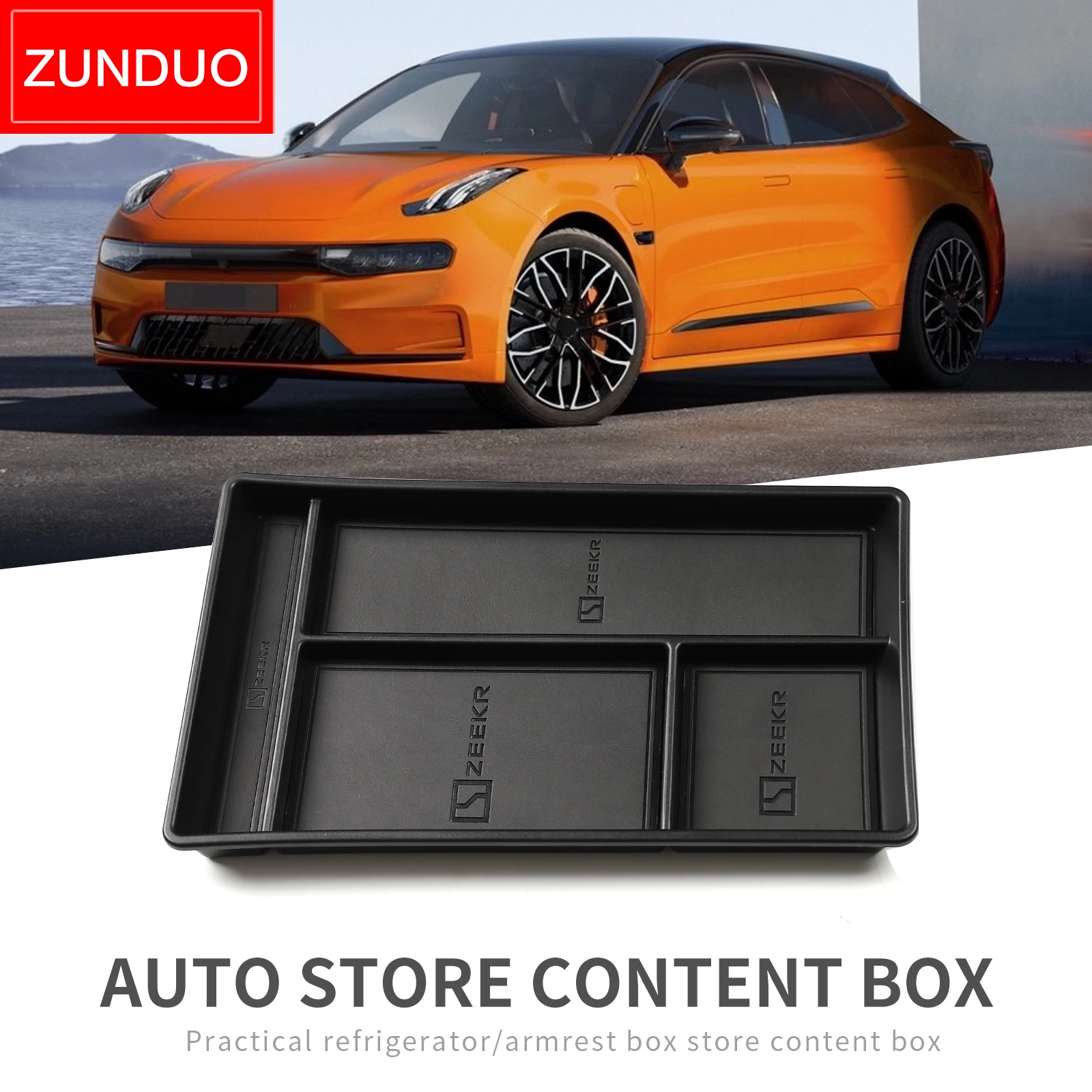 ZUNDUO-caja de almacenamiento Central para coche, bandeja organizadora de capa inferior, Accesorios Negros, para ZEEKR 001
