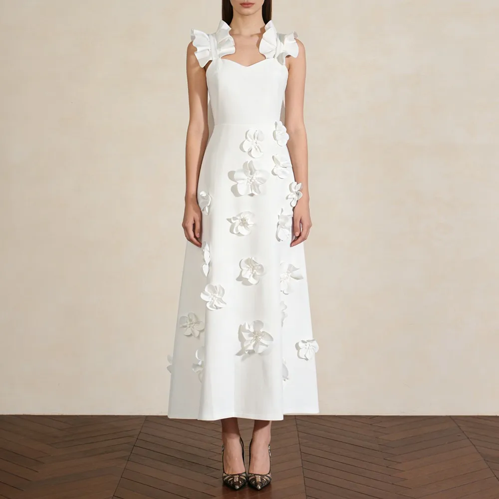 TWOTWINSTYLE White Spliced Flowers Dress Female Square Collar Sleeveless Loose Elegant Luxury Women's Dresses Summer Fashion New