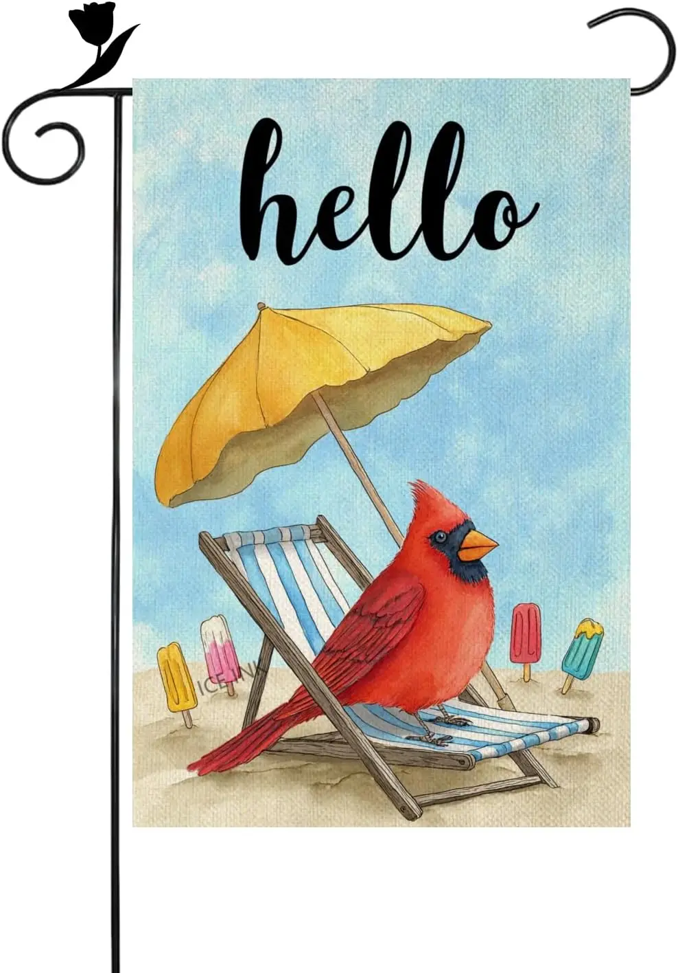 Ice ink Hello Summer Red Cardinal Beach Chair Umbrella 12x18 Inch Double Sided Linen Small Yard Flag House Flags for Outdoor AAS