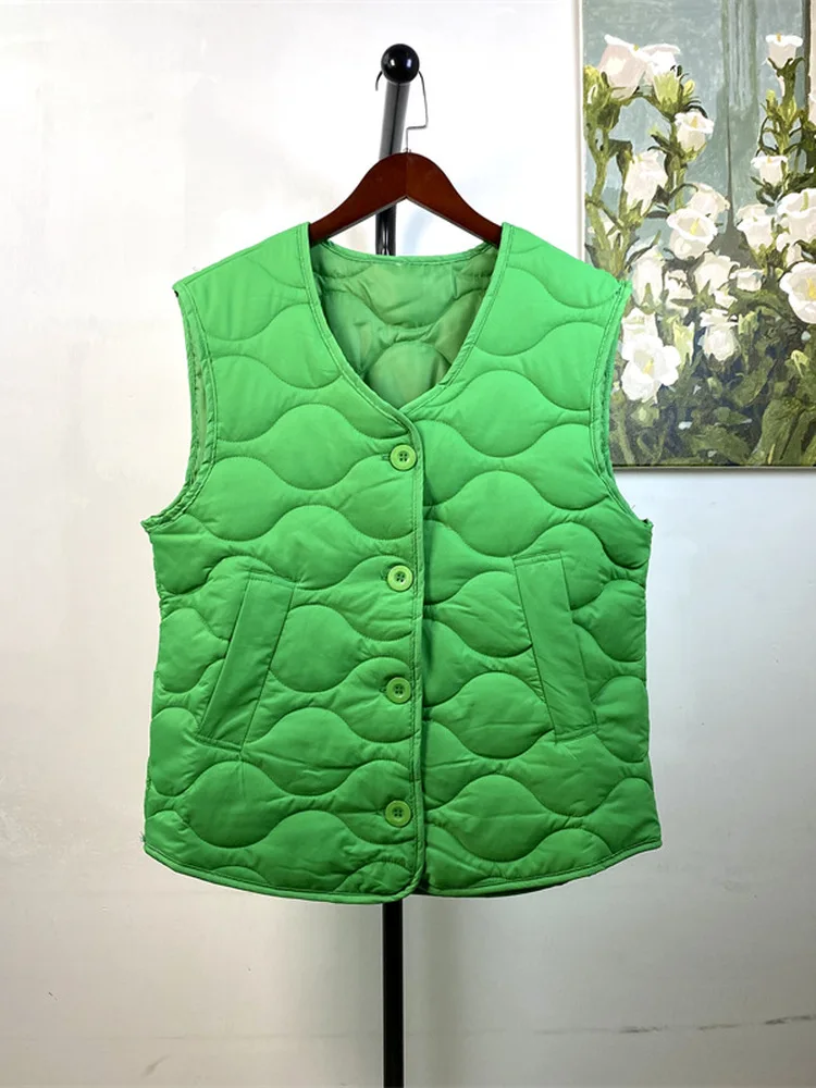 Bla Simple Layered Loose oulder Open-Front Lightweight Cotton Vest Svel Jaet Single-Button Warm Women's Outerwear