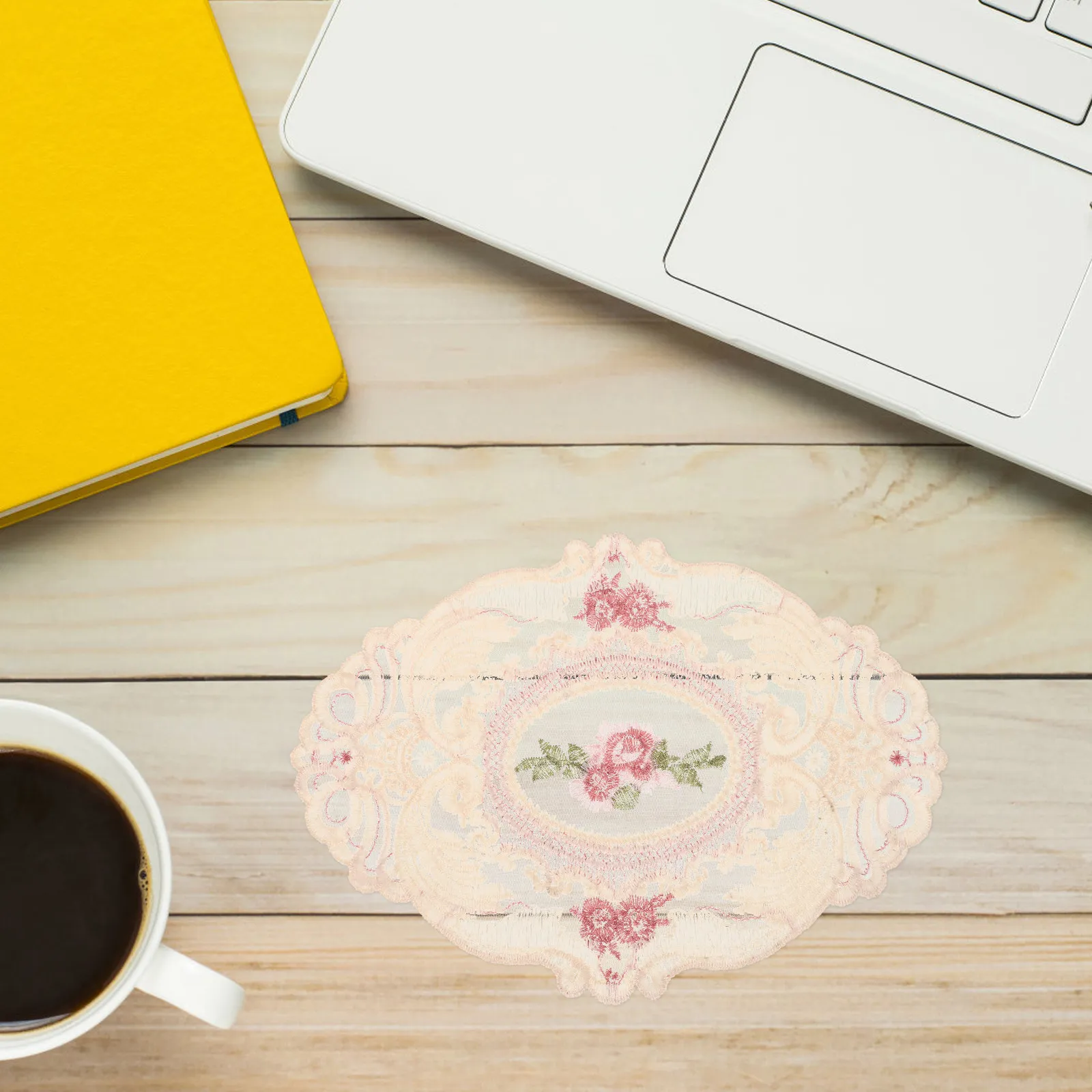 2Pcs Lace Edge Placemats Milk Silk Embroidered Coasters Vintage French Style Table Mats Wedding Party Dining Decoration