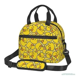 Bonita bolsa de almuerzo de pato amarillo con correa ajustable para el hombro, fiambrera aislada, enfriador térmico, bolsa de mano reutilizable para Picnic escolar