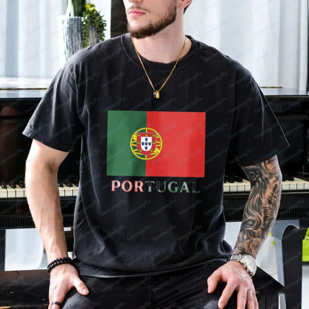 

Portugal Flag Graphic T-Shirt for Men Portuguese Pride Apparel Soccer Part Supplies Vintage Classic Portugal Fan Wear for Games