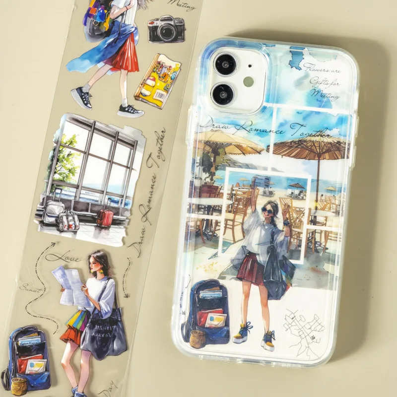 1 لفة/2 لفة PET الشريط لونا باريس رحلة سلسلة السفر موضوع المشهد الكولاج الديكور الأصلي 60 مللي متر * 2 متر