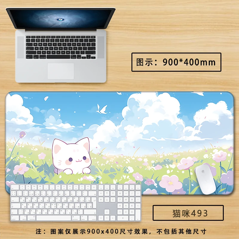Entzückendes rosa Katzen-Mauspad – XXL-Cute-Kitty-Gaming-Schreibtischunterlage für Mädchen, rutschfestes Computerpad mit weicher Oberfläche für Büro und Zuhause