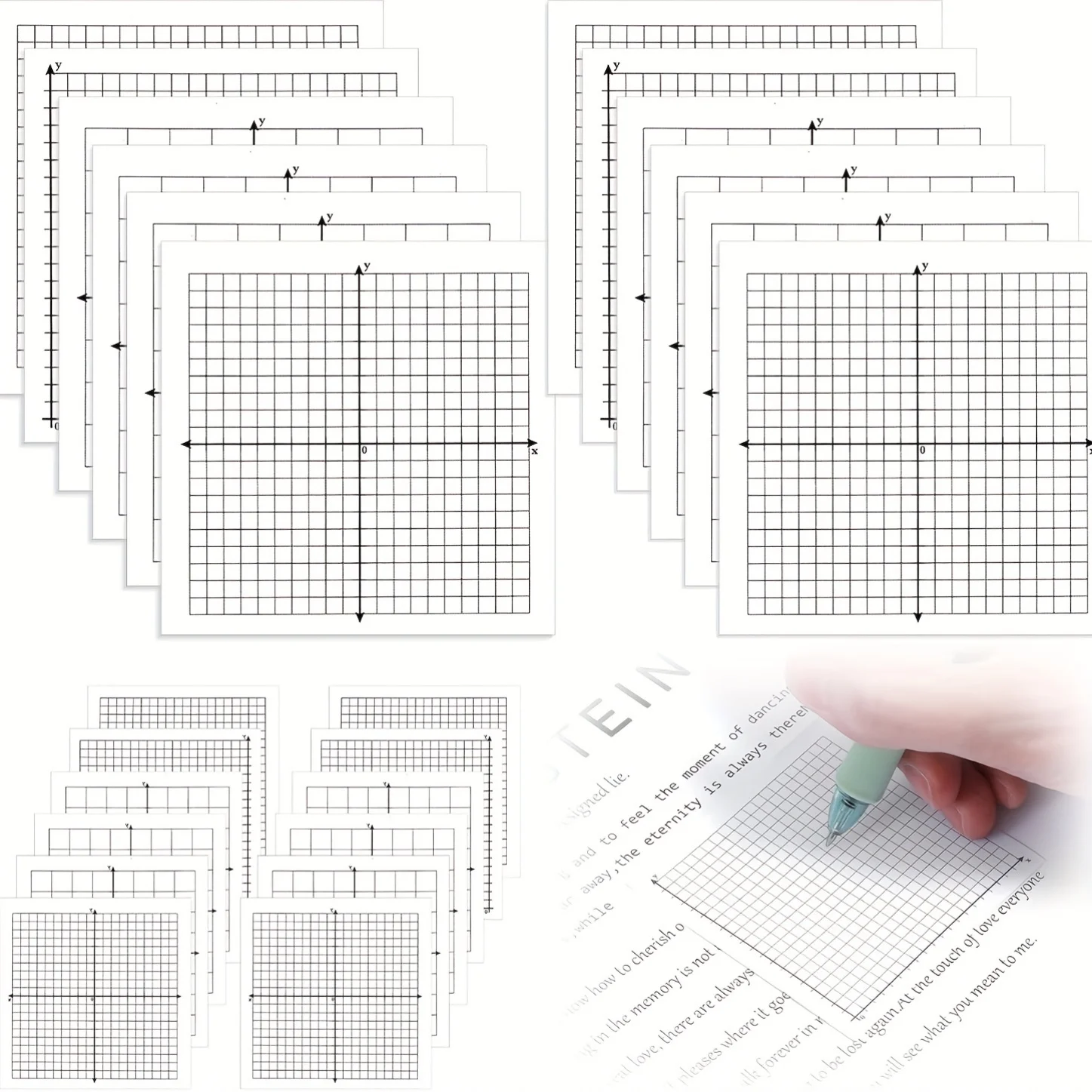 6/12 Stück Diagrammpapier, klebriger Notizblock, 150/300 Blatt, Mini-Diagramm mit klebrigem Raster für X-Y-Achsen-Koordinatenraster in Büros, Schulen – Detail 6