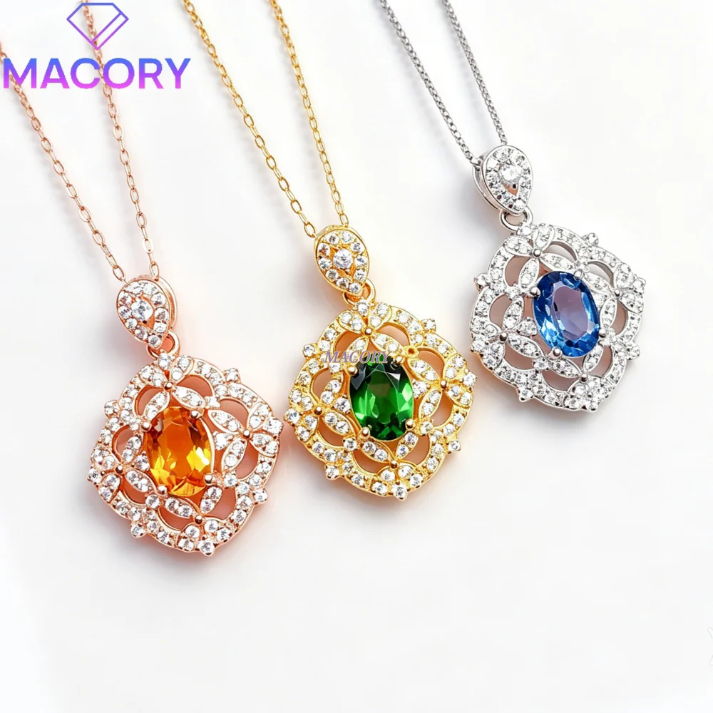 Natural London Blue Topaz Pendant Necklace S925 Sterling Silver Diopside and Citrine Various Options Exquisite Classic Design