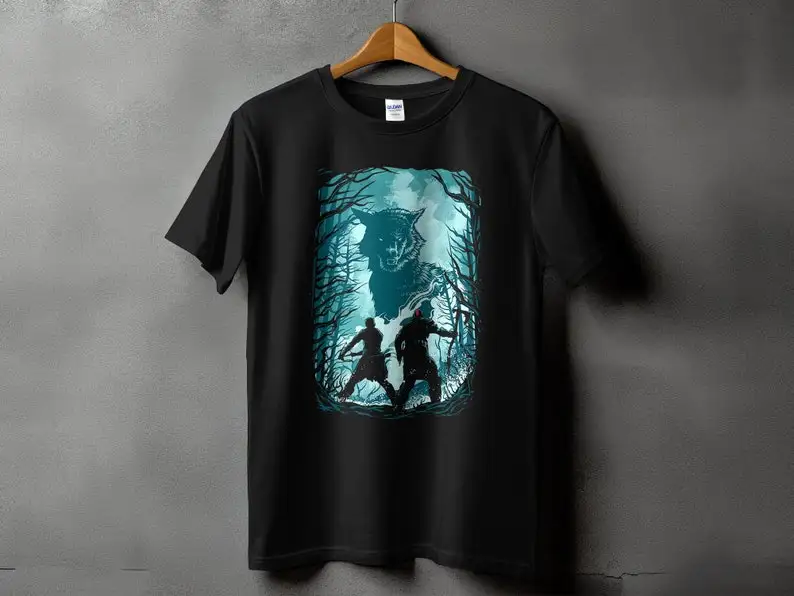 Forest Wolf Graphic Tee, Unisex Mystical Wolf Shirt, Nature Inspired Cool T-Shirt Design, Unique Wolf Lover Gift