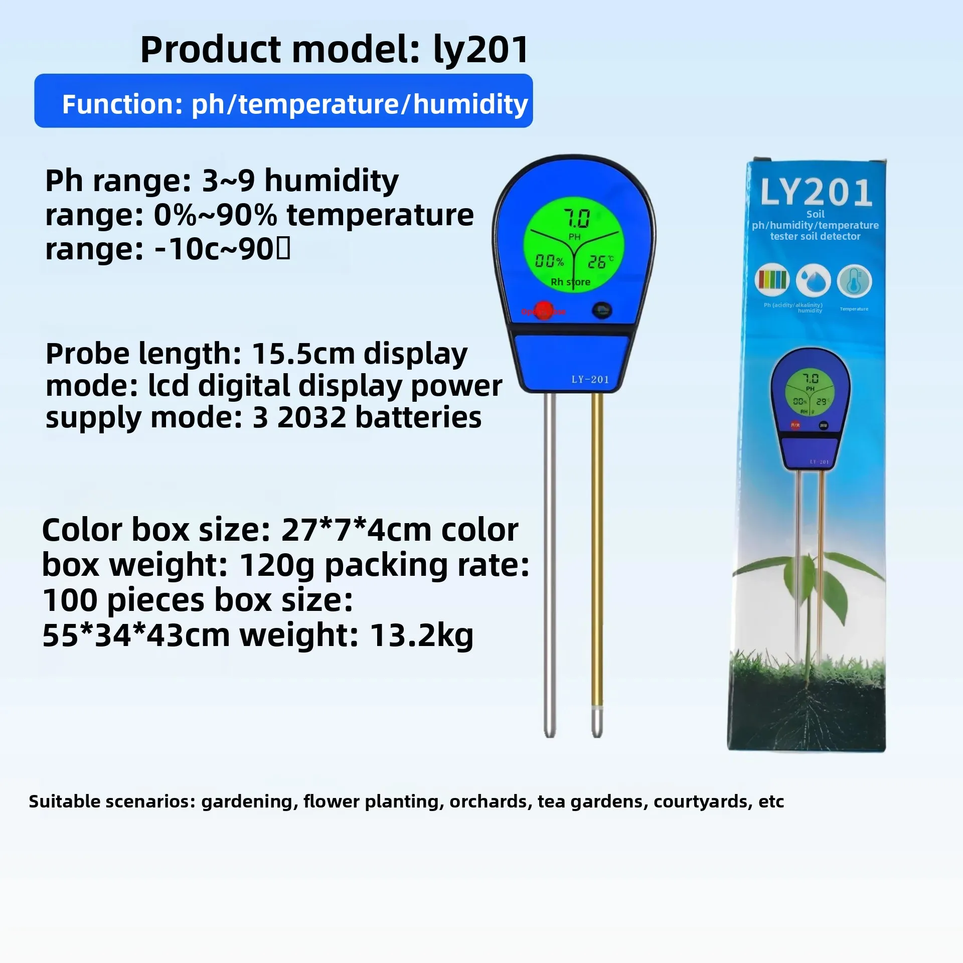 4 in 1 Soil Moisture pH Meter Nutrient Temperature Tester for Plant Garden Horticulture Lawn