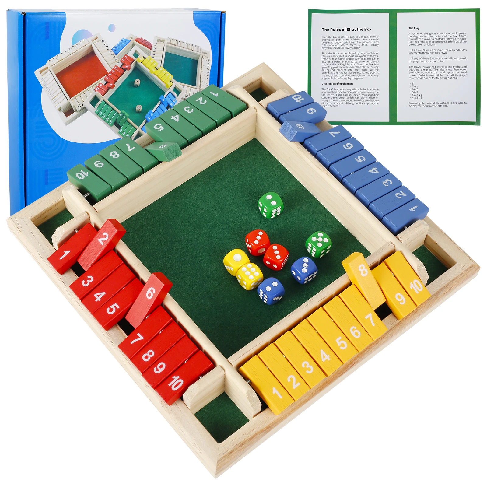 4 Players Shut the Box Dice Game Wooden Board Family Table Math Game Parent-children Interaction Classics Tabletop Version Game