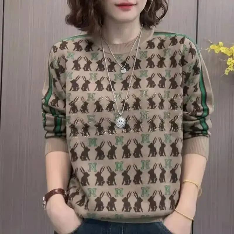 

2023 Autumn and Winter Women's Pullover Round Neck Patchwork Printing Animal Fashion Casual Elegant Commuter Long Sleeve Sweater