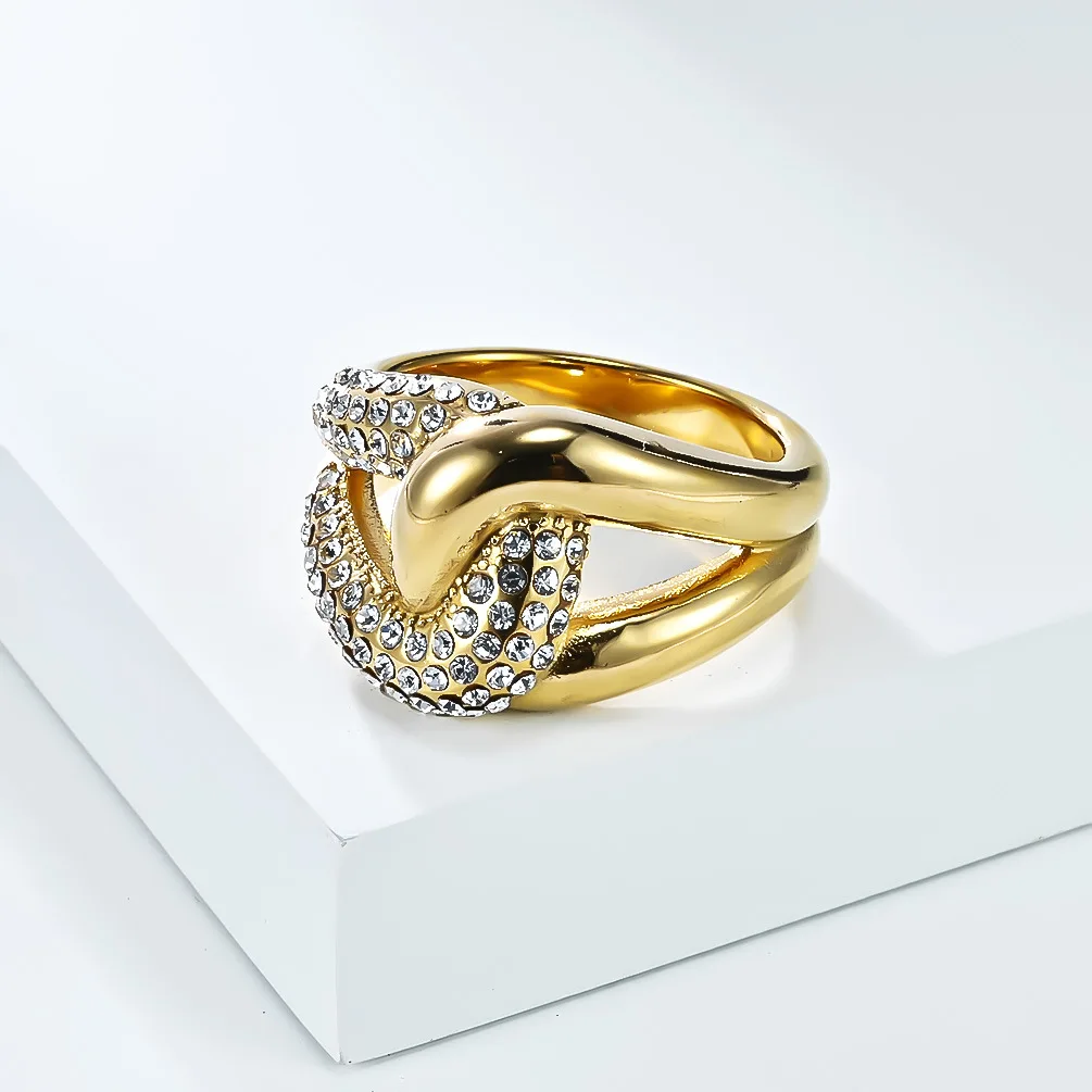 Knoten Kristalle Glatte Ringe Edelstahl Frauen Licht Luxus High-end-Mode Ring Boutique Schmuck – Detail 2