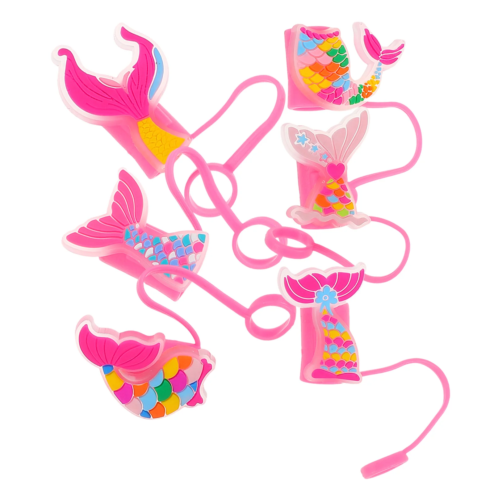 

6pcs Straw Covers Reusable 10mm Mermaid Animal Tumbler Tips Drink Caps Portable Silicone Kitchen Bar Accessories