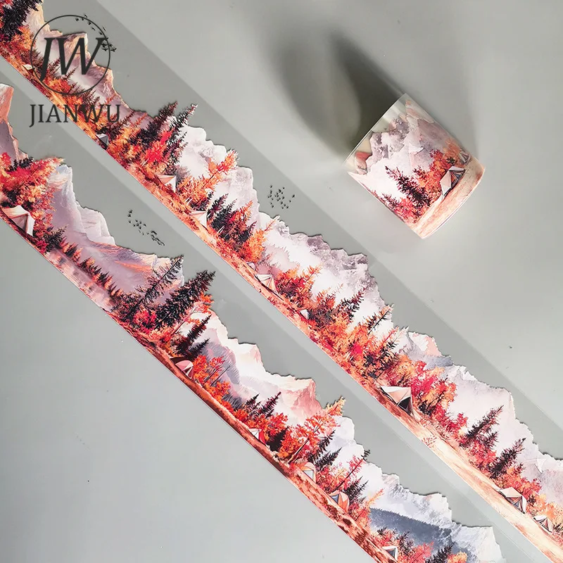 JIANWU 50mm*200cm Vintage Forest Mountain Landscape Material Collage Scrapbooking PET Tape Creative DIY Journal Stationery