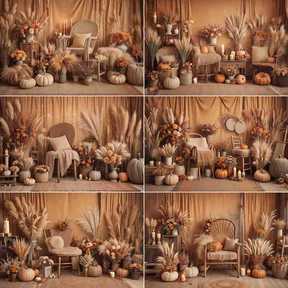 MOON.QG Bohemia Backdrop Photography Candle Autumn Thatch Photozone Background Children Studio Photocall Supplies