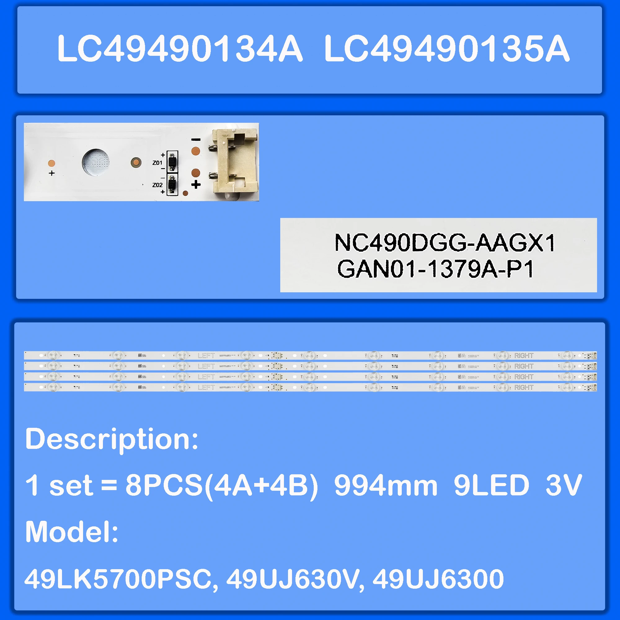 LED Backlight Strip For 49UN7100PSA 49UM7390 49UK6200PLA 49UM7400PLB 49UM7100PLB 49UK6320PTE 49UK6400PLF LC49490134A LC49490135A