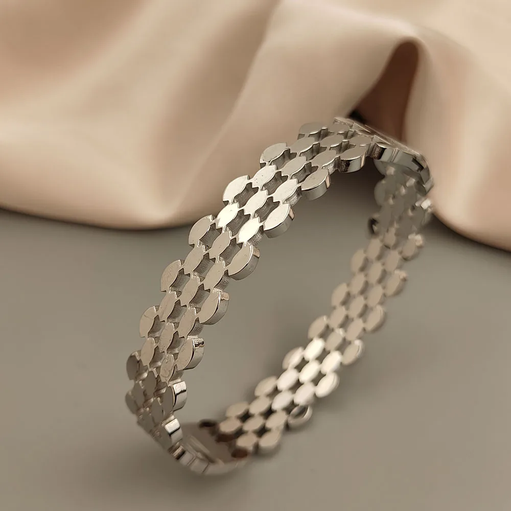 New honeycomb hollow stainless steel gold plated bracelet, high quality waterproof silver bracelet, wedding jewelry