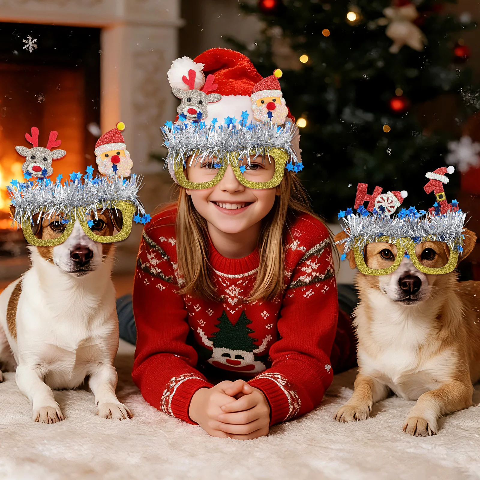 

6Pairs Party Glasses Xmas Christmas Glitter Frames Novelty Holiday Accessories Fun Eyewear Celebration Christmas Party Glasses