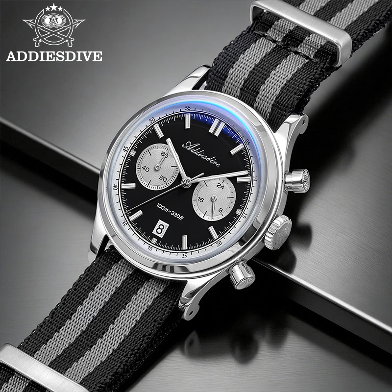 

ADDIESDIVE Luxury Chronograph Watch for Men Japanese Quartz 0S21 Movement 24 Hour Display 38mm Steel 100M Waterproof AD2542