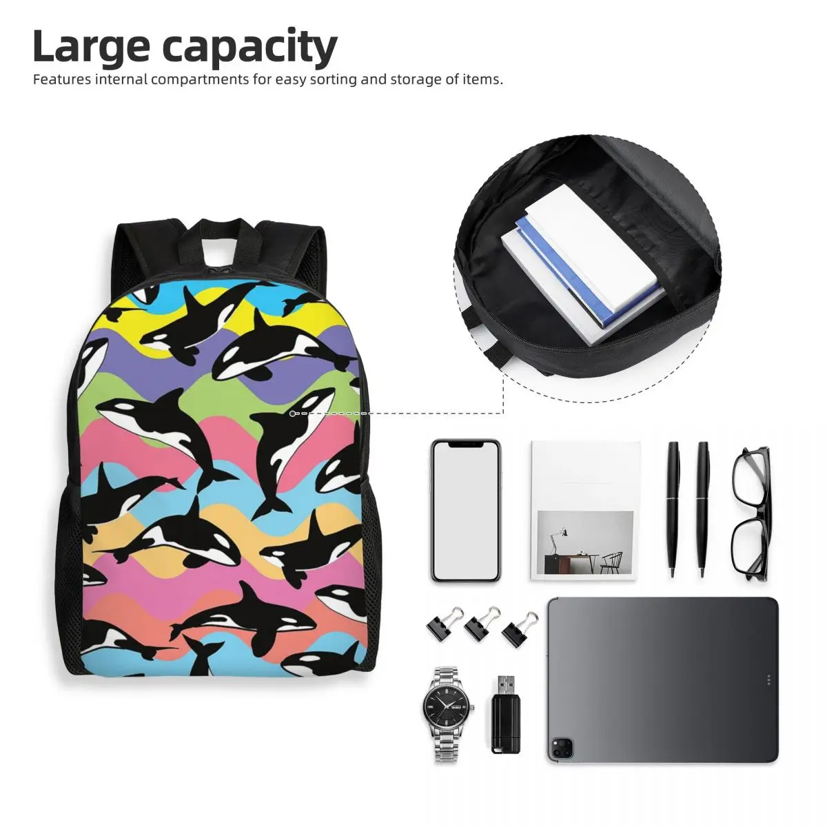 Orca Killer Whale Backpack Student Boys Girls BookBag School Bag Computer Shoulder Bags