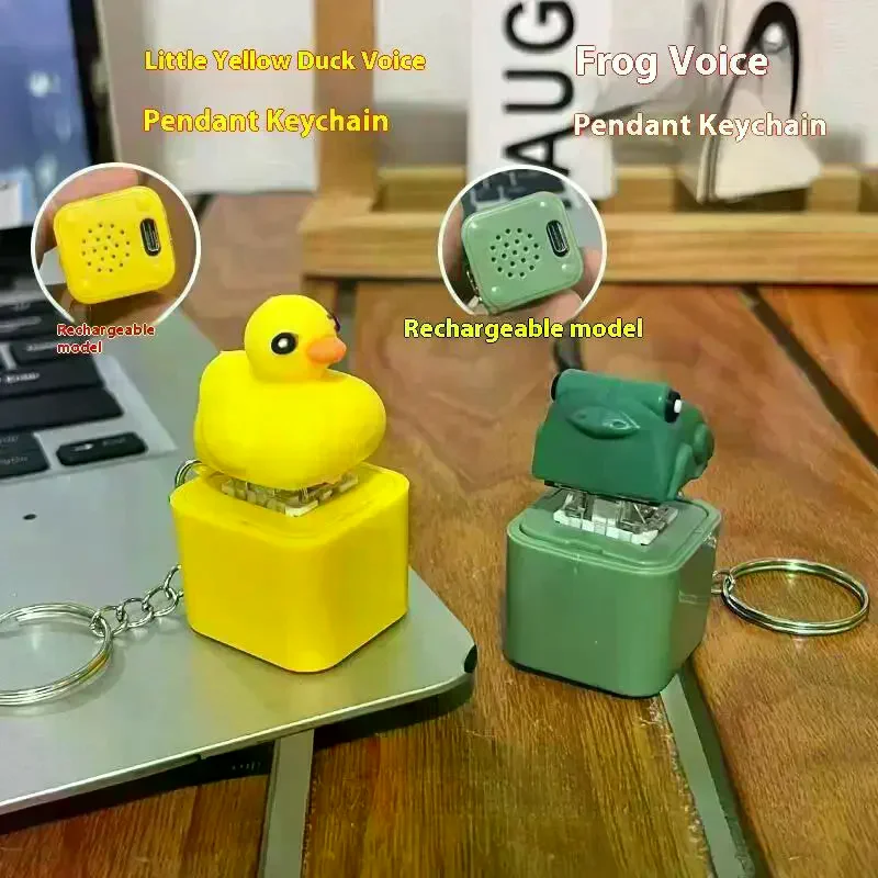 Funny Croaking Frog Duck Keychain Rechargeable Keyboard Fidget Clicker Sound Keyring With LED Light For Stress Relief