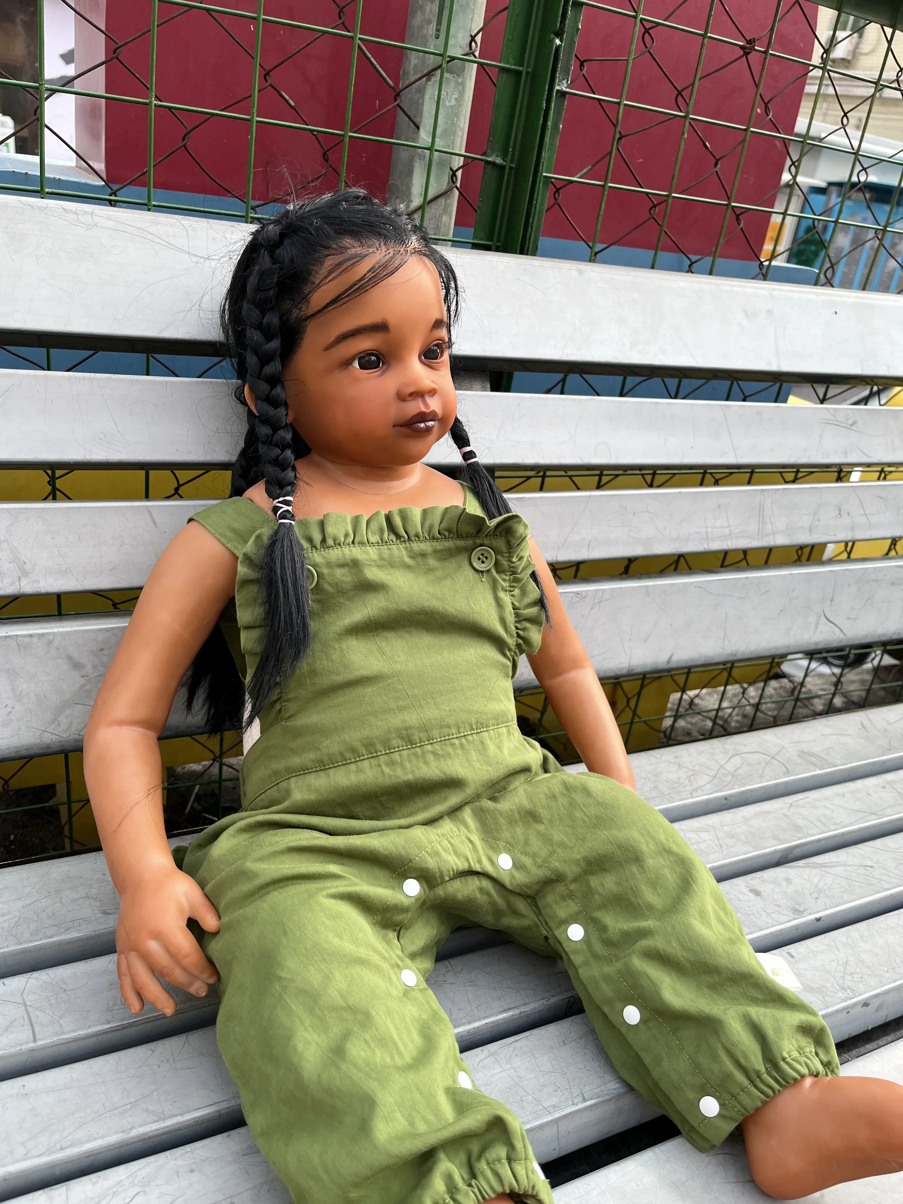 DLS Customized 32inch Reborn Baby Meili Dark Skin Already Finished Doll With Hand-Rooted Hair Huge African Girl