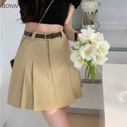 Pleated Skirts Women Solid Design Fashion Simple Japanese Style Teens Mini High Waist All-match Streetwear Summer Cozy Faldas