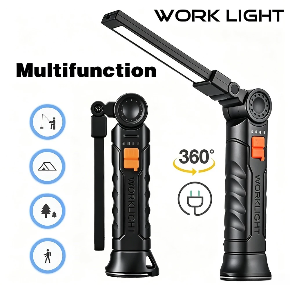 Portable COB LED Flashlight USB Rechargeable Working Light M