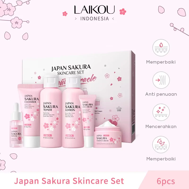 

Набор для ухода за кожей Sakura, 6 предметов (очищающее средство, тоник, сыворотка, крем для глаз, крем-эссенция, лосьон), контроль жирности, увлажнение, питание, гладкость кожи