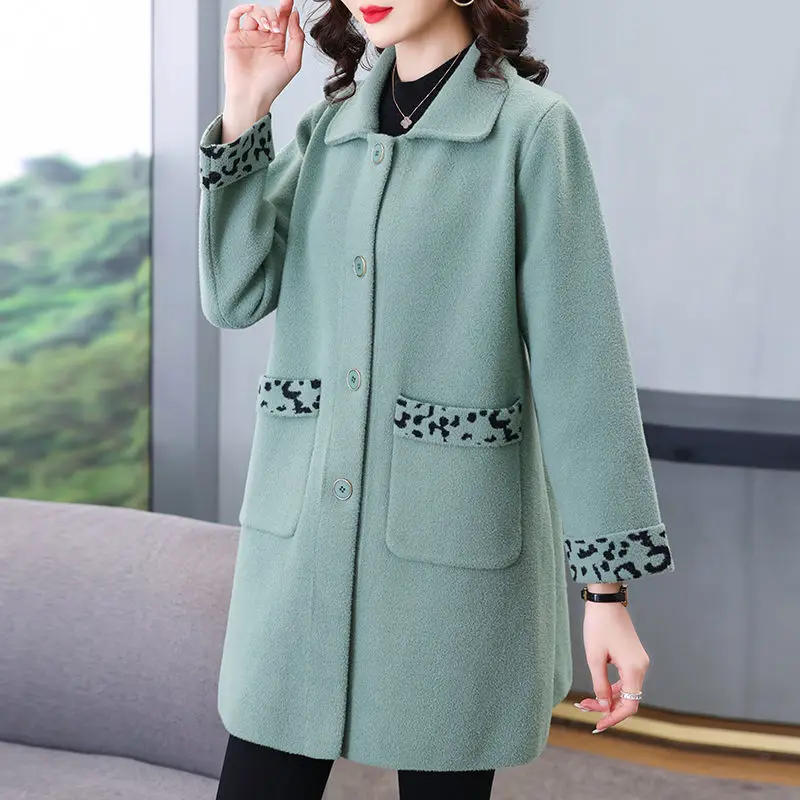 

Winter Middle-Aged Women High-End Reversible Cashmere Coat Female Mid-Length Large Size Woolen Outwear Fashion Casual Outcoat