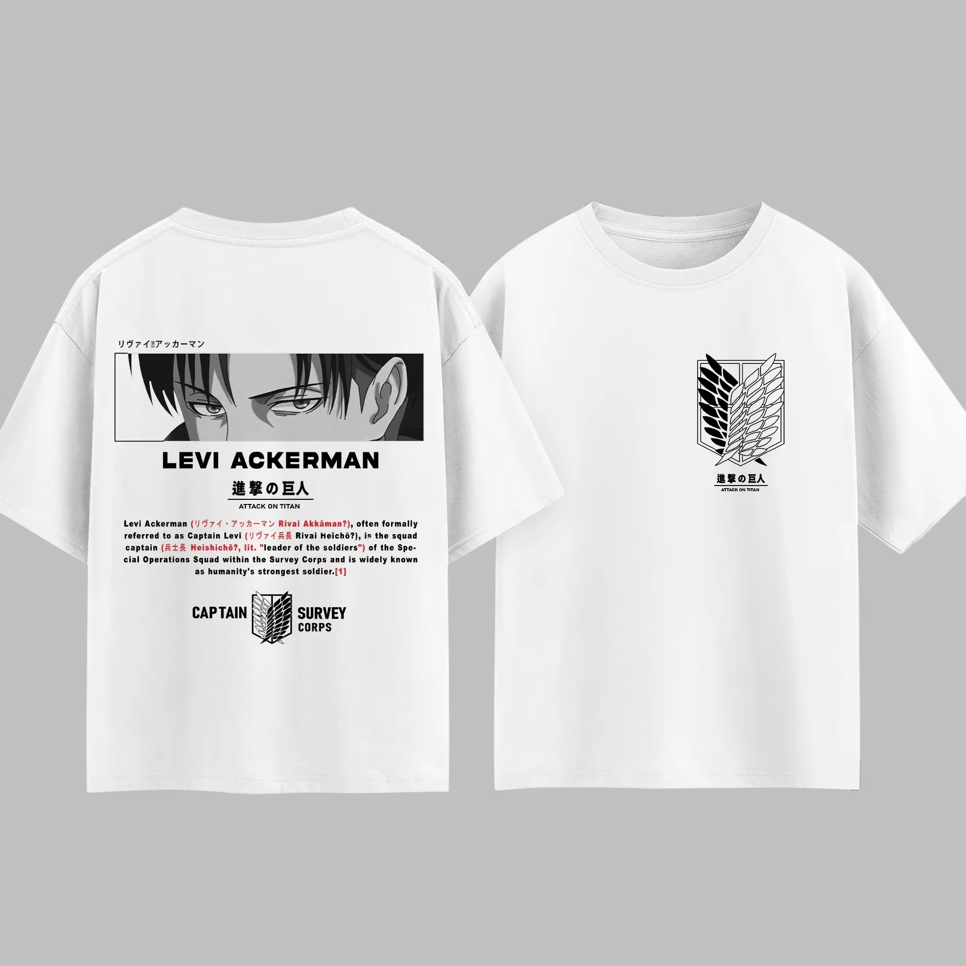 Japanese Anime Attack on Titan Levi Ackerman T-shirt Men and Women Cotton Summer Top Harajuku Style Fashion Short Sleeved Tees
