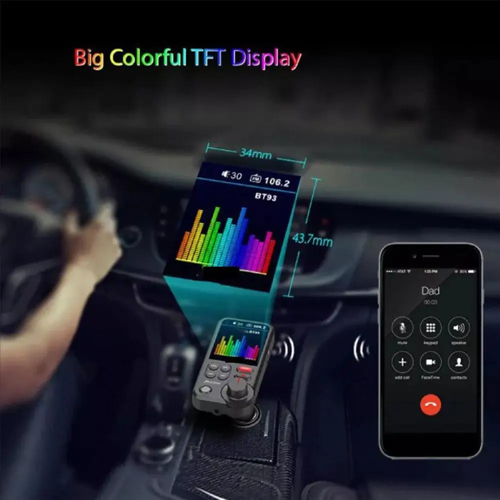 جهاز إرسال بلوتوث FM للسيارة، محول سيارة بلوتوث ميكروفون QC3.0 مشغل موسيقى، يدعم بطاقة Aux/TF/محرك USB I2B2 #1