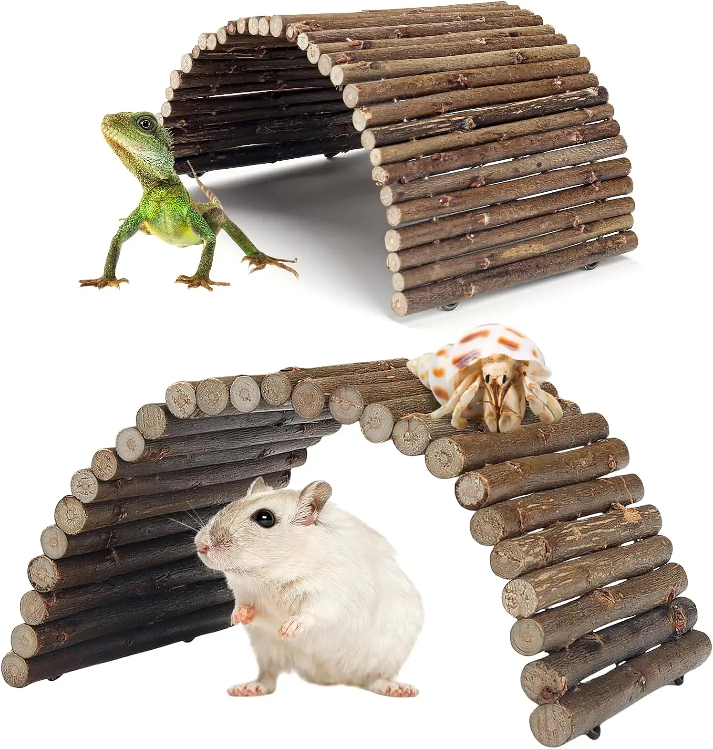 

2 Pcs Bendable Wooden Reptile Hideout Bridge for Hermit Crab, Lizard, Hamster, Climbing Toy, Tank Habitat Decor