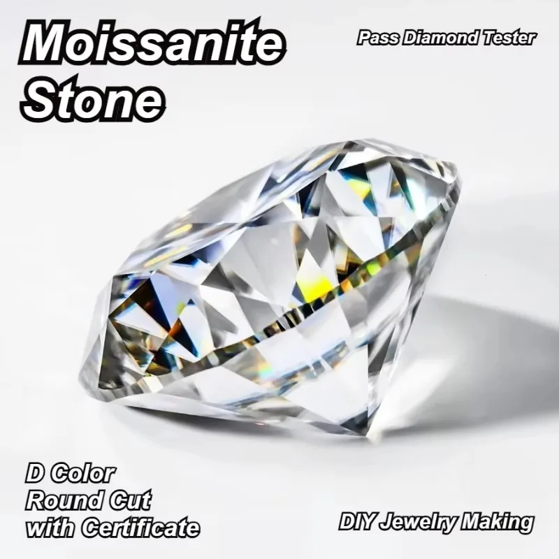 Moissanite Stone Round Cut D Color VVS1 0.1ct-12ct Lab Grown Gemstone Charms for Jewelry Making Pass Diamond Tester