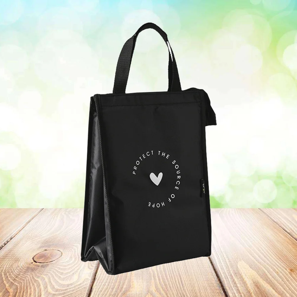 Oxford Cloth Insulated Lunch Bag Long Black Portable Food Box Storage Bag Handheld Organizer Waterproof Dirt Resistant